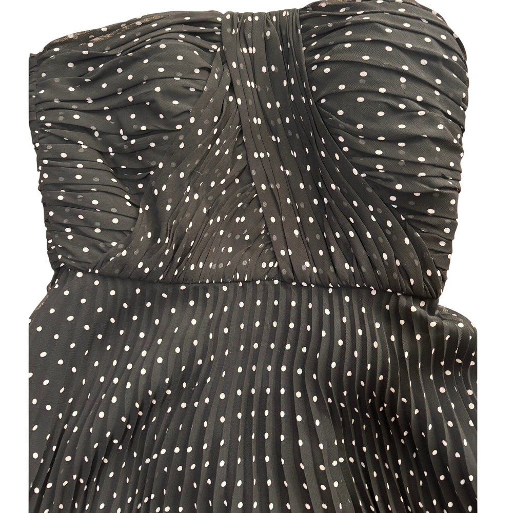 Donna Morgan Polka Dot Strapless Dress Women 6 Black Excellent Pleated Chiffon - Picture 2 of 8